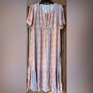 Boho Stripe Floral Maxi Dress in Rust, Blue & Cream New Small Carole Christian